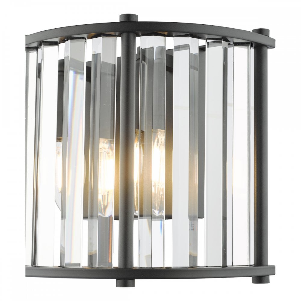 KIR0922 Kiran 2 Light Wall Light Satin Black and Glass