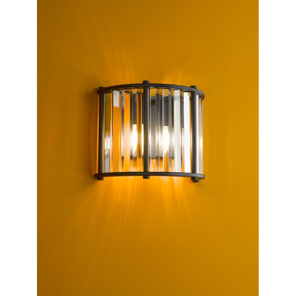 KIR0922 Kiran 2 Light Wall Light Satin Black and Glass