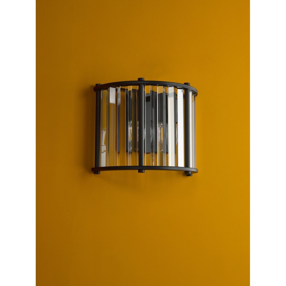 KIR0922 Kiran 2 Light Wall Light Satin Black and Glass