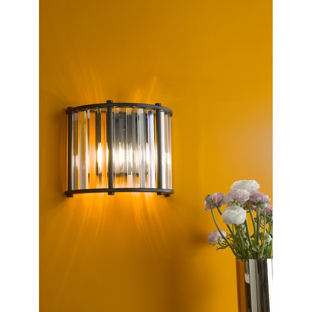 KIR0922 Kiran 2 Light Wall Light Satin Black and Glass