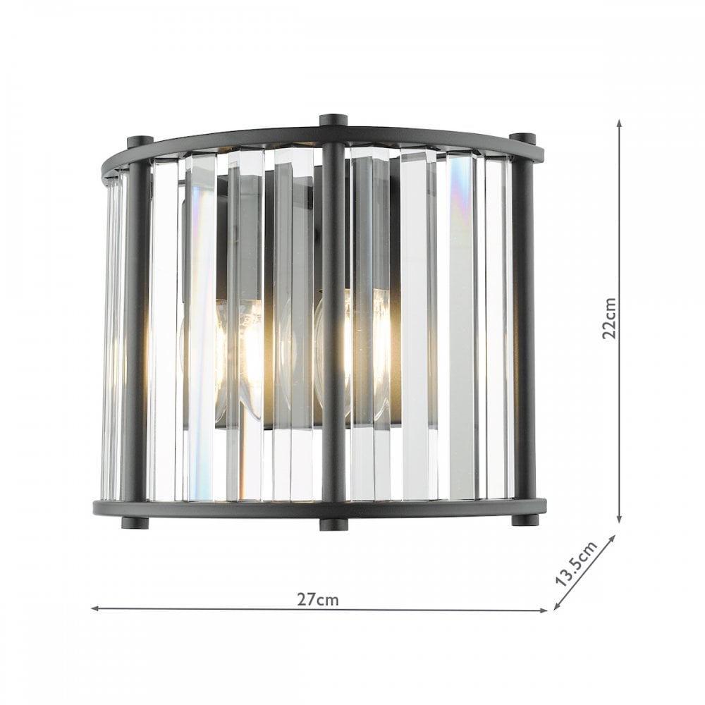 KIR0922 Kiran 2 Light Wall Light Satin Black and Glass