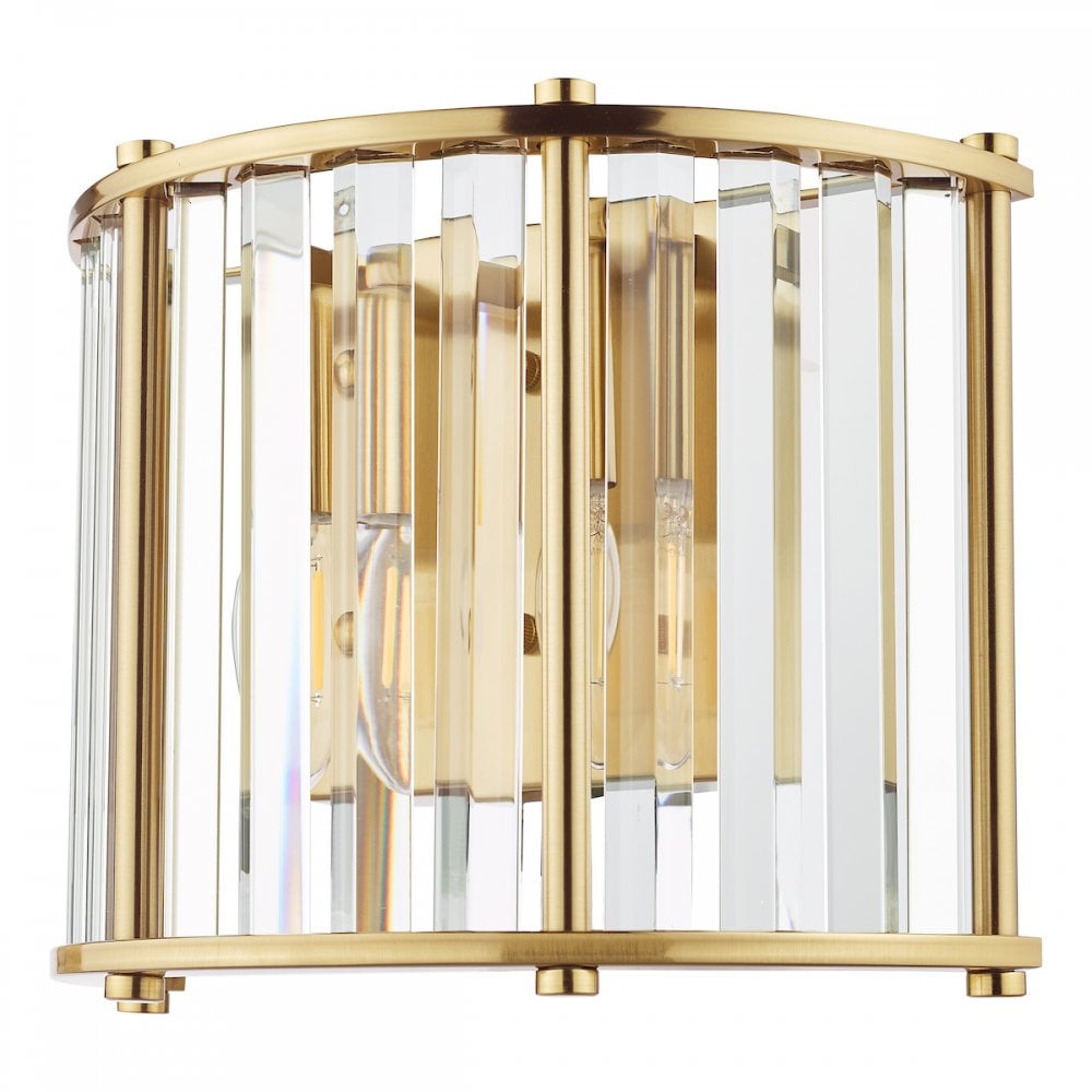 KIR0935 Kiran 2 Light Wall Light Natural Brass and Glass