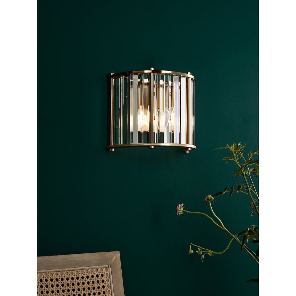 KIR0935 Kiran 2 Light Wall Light Natural Brass and Glass
