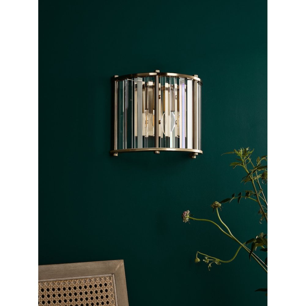 KIR0935 Kiran 2 Light Wall Light Natural Brass and Glass