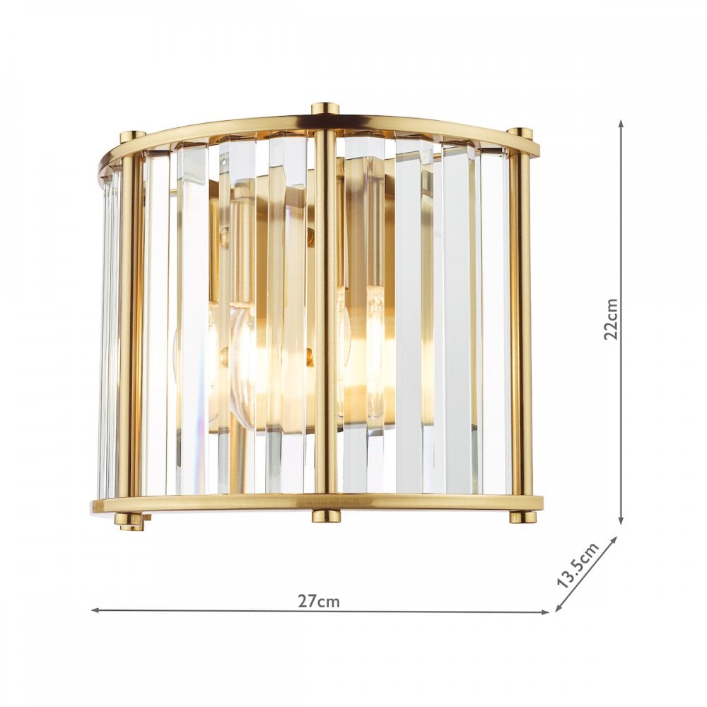 KIR0935 Kiran 2 Light Wall Light Natural Brass and Glass