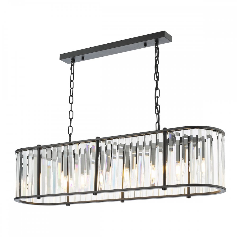 Kiran 7 Light Bar Pendant Satin Black and Glass