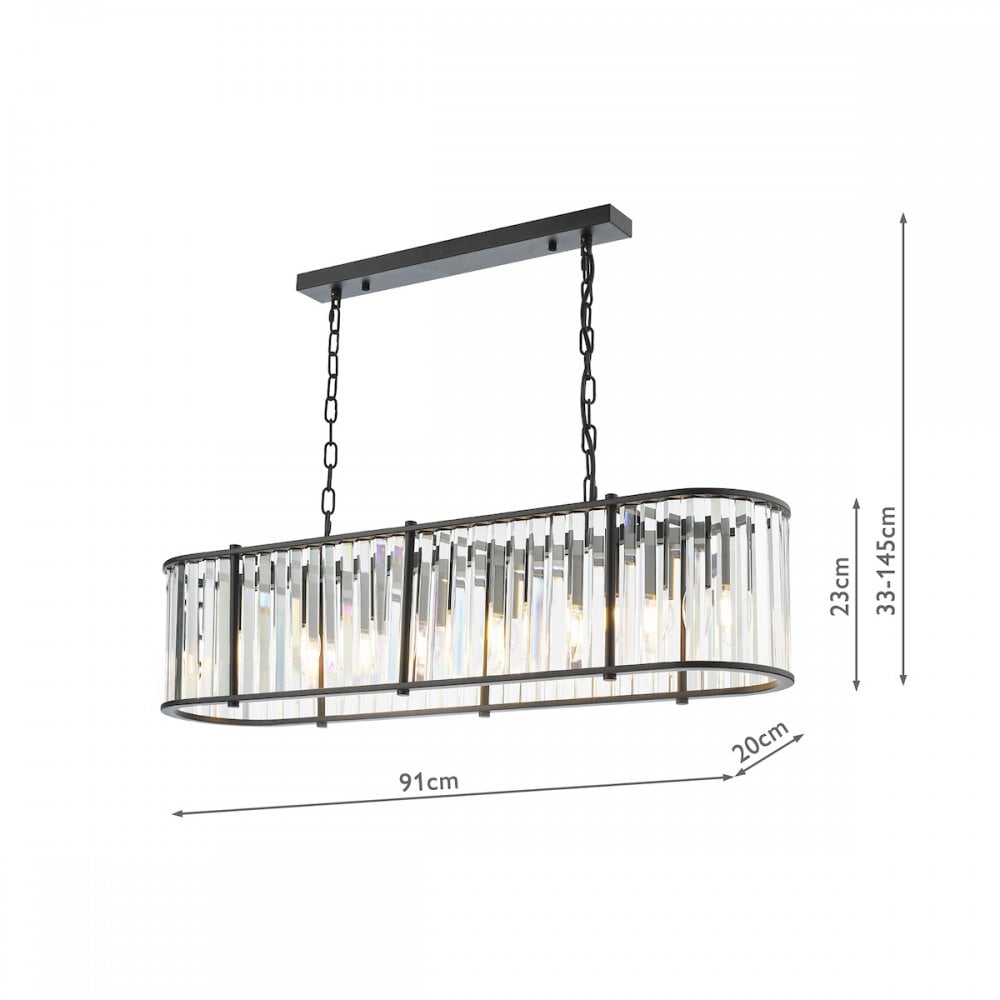 Kiran 7 Light Bar Pendant Satin Black and Glass