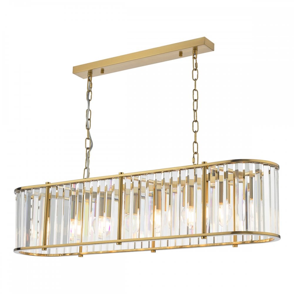 KIR3435 Kiran 7 Light Bar Pendant Natural Brass and Glass