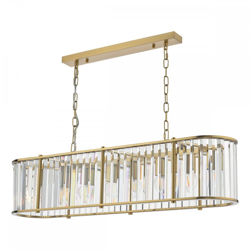 KIR3435 Kiran 7 Light Bar Pendant Natural Brass and Glass