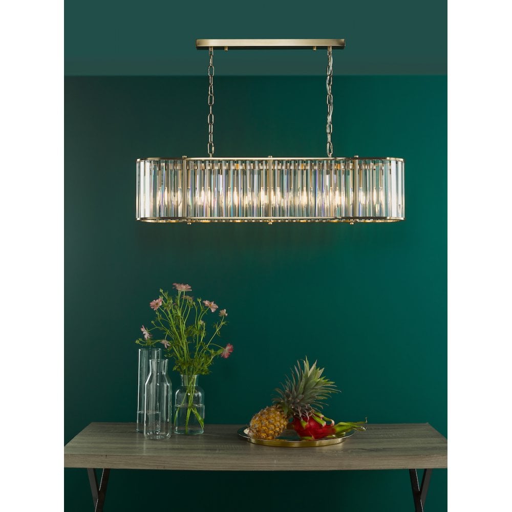 KIR3435 Kiran 7 Light Bar Pendant Natural Brass and Glass