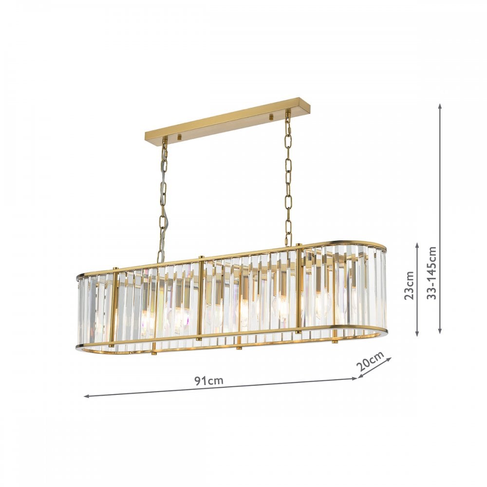 KIR3435 Kiran 7 Light Bar Pendant Natural Brass and Glass
