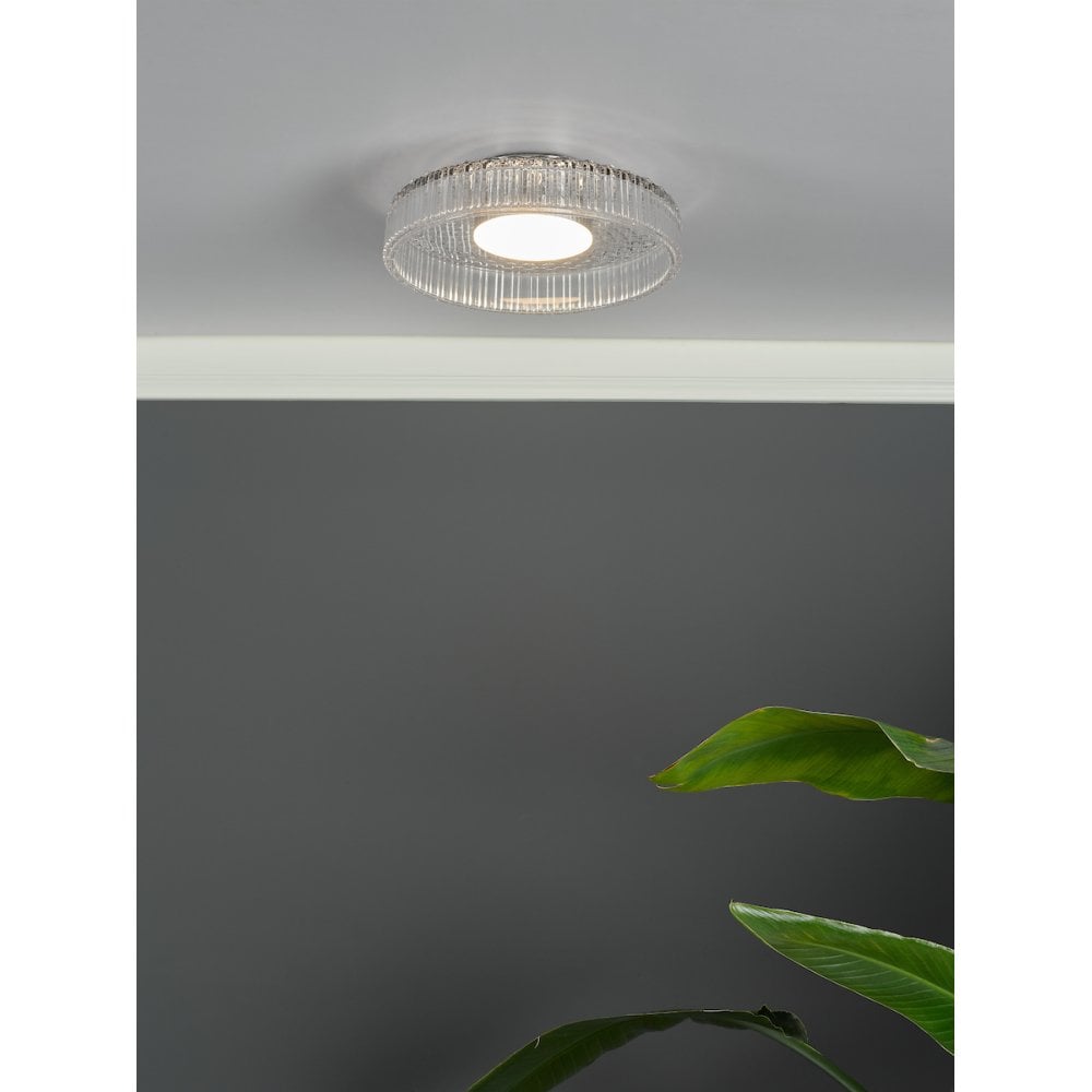 LEE5208 Leena Flush Polished Chrome and Ribbed Glass LED
