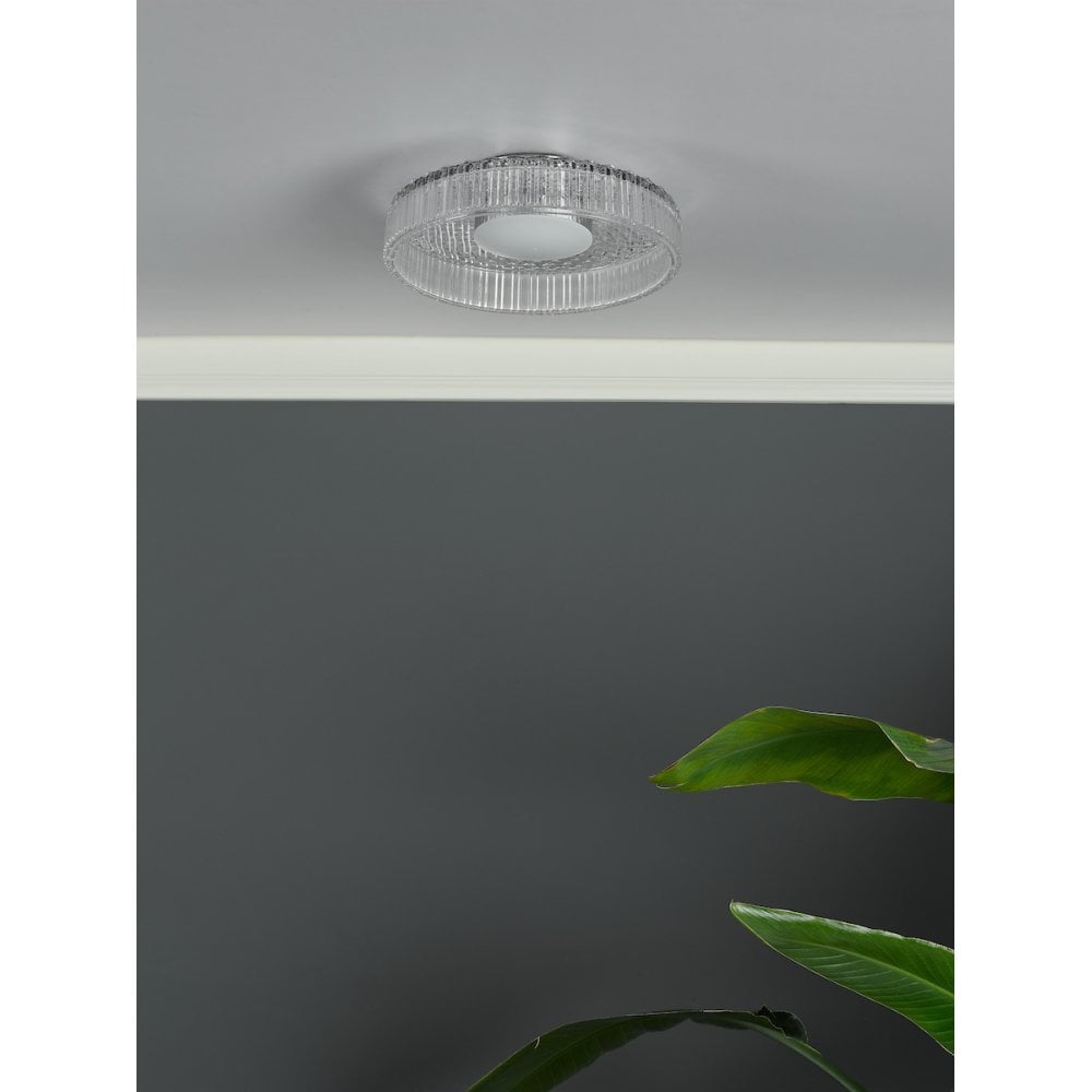 LEE5208 Leena Flush Polished Chrome and Ribbed Glass LED
