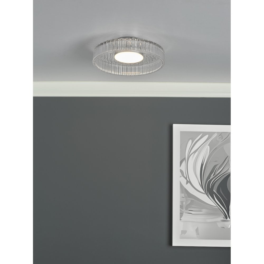 LEE5208 Leena Flush Polished Chrome and Ribbed Glass LED