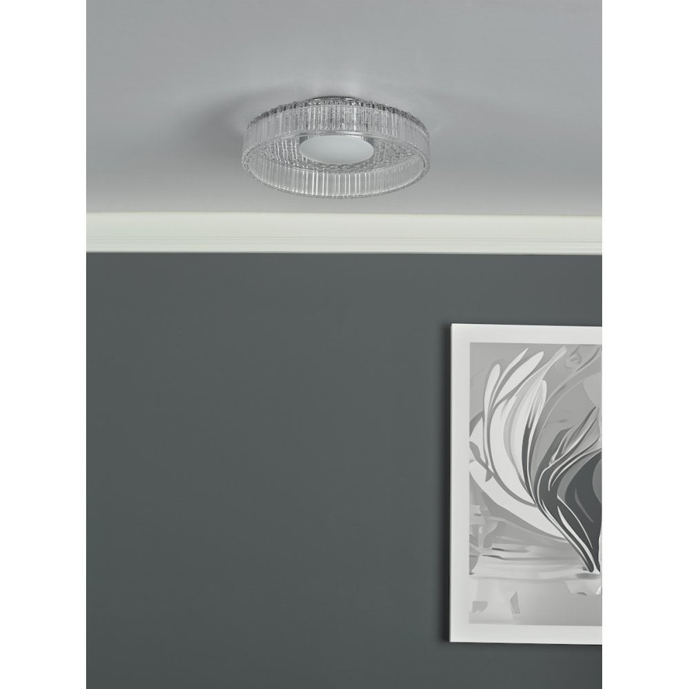 LEE5208 Leena Flush Polished Chrome and Ribbed Glass LED