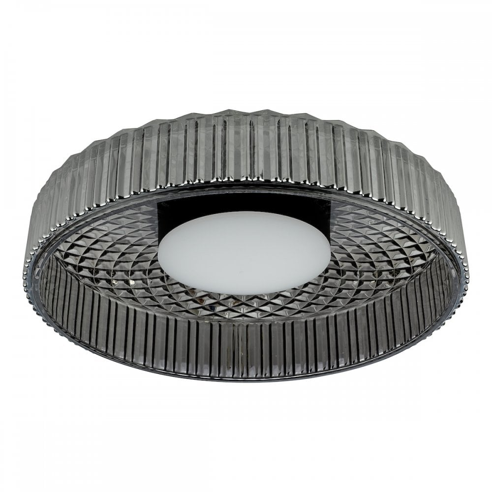 LEE5222 Leena Flush Satin Black and Smoked Ribbed Glass LED