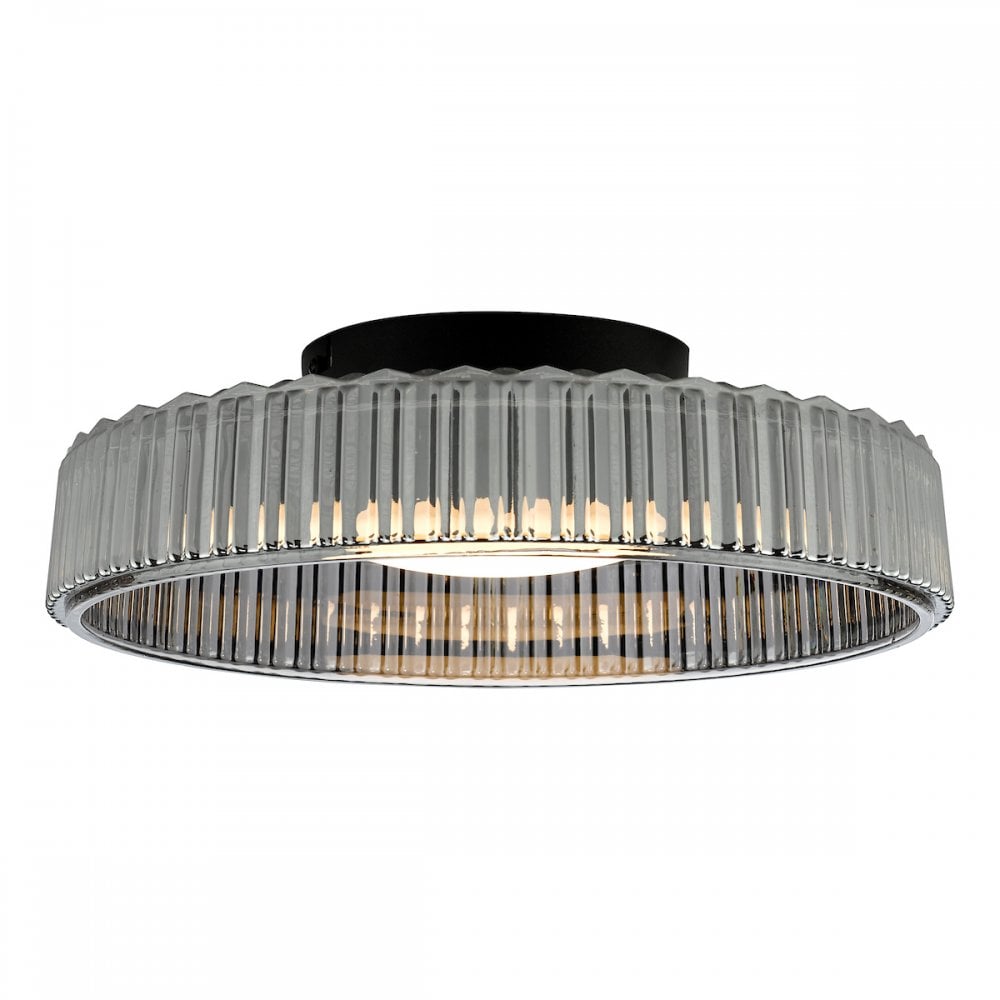 LEE5222 Leena Flush Satin Black and Smoked Ribbed Glass LED
