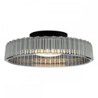 LEE5222 Leena Flush Satin Black and Smoked Ribbed Glass LED
