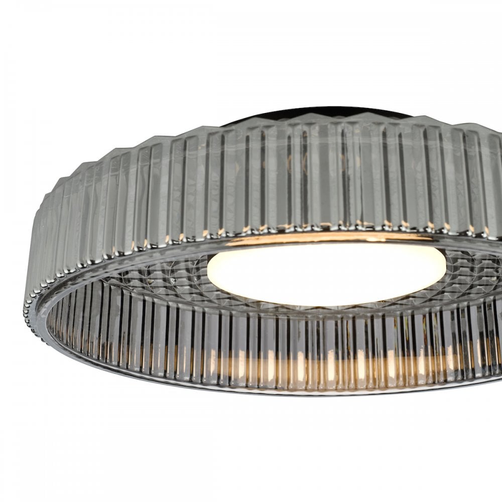LEE5222 Leena Flush Satin Black and Smoked Ribbed Glass LED