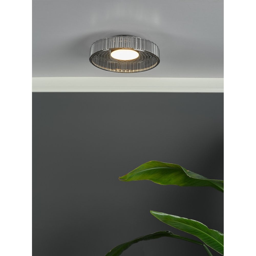 LEE5222 Leena Flush Satin Black and Smoked Ribbed Glass LED