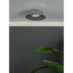 LEE5222 Leena Flush Satin Black and Smoked Ribbed Glass LED