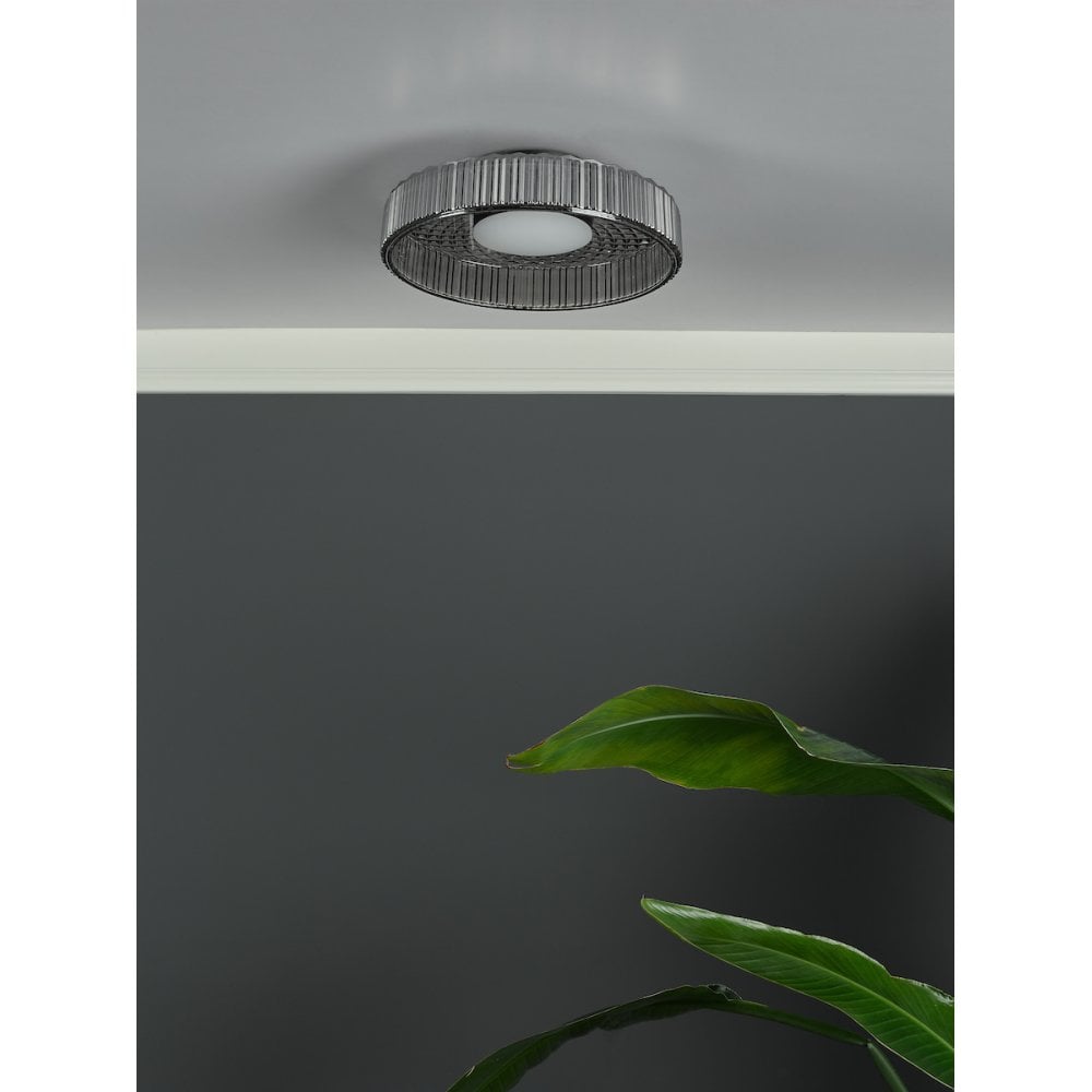 LEE5222 Leena Flush Satin Black and Smoked Ribbed Glass LED