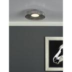 LEE5222 Leena Flush Satin Black and Smoked Ribbed Glass LED