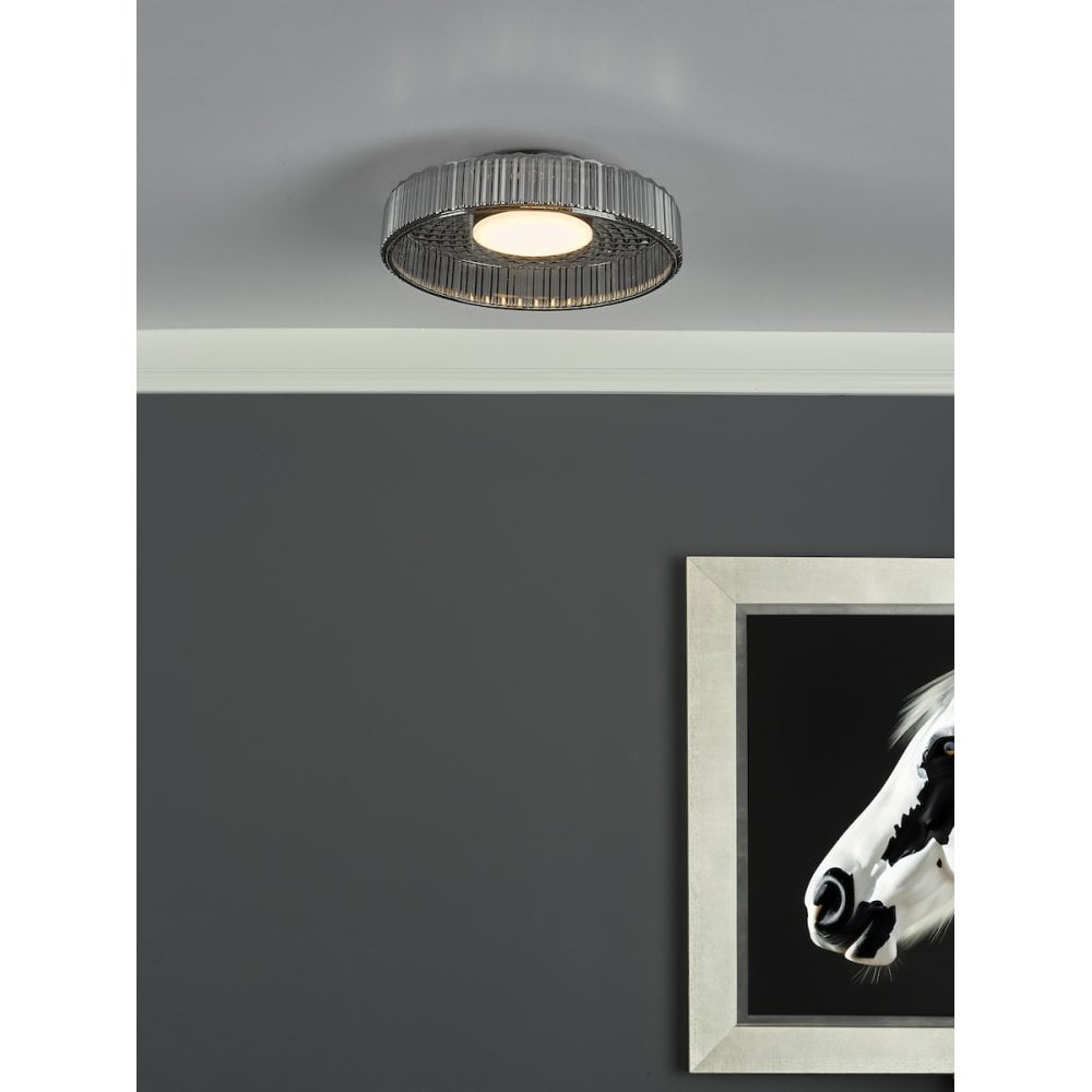 LEE5222 Leena Flush Satin Black and Smoked Ribbed Glass LED