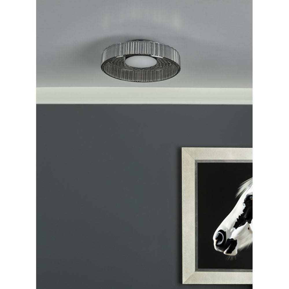 LEE5222 Leena Flush Satin Black and Smoked Ribbed Glass LED