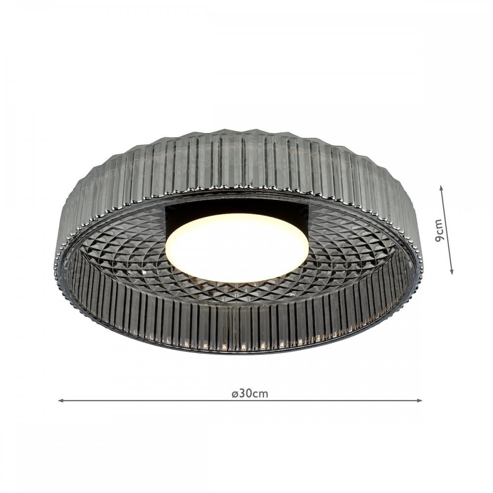 LEE5222 Leena Flush Satin Black and Smoked Ribbed Glass LED