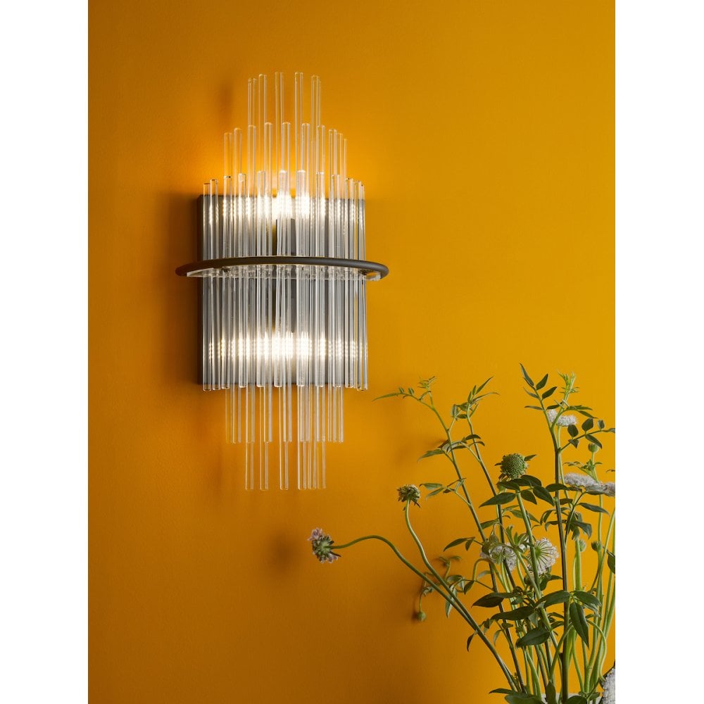 LUK0922 Lukas 2 Light Wall Light Satin Black and Glass