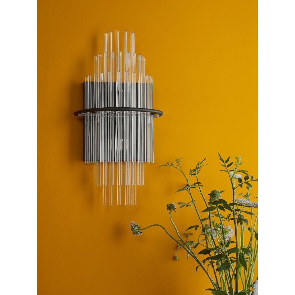 LUK0922 Lukas 2 Light Wall Light Satin Black and Glass