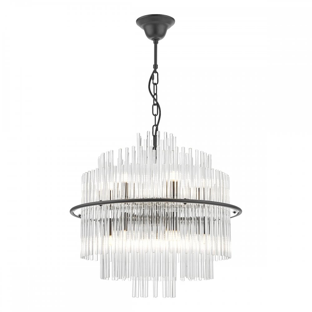 LUK1722 Lukas 13 Light Pendant Satin Black and Glass