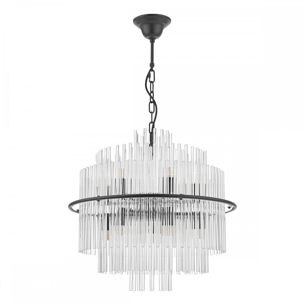 LUK1722 Lukas 13 Light Pendant Satin Black and Glass