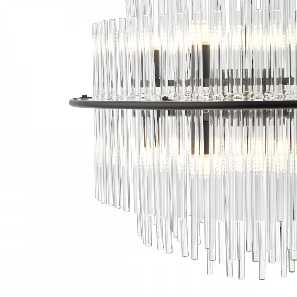 LUK1722 Lukas 13 Light Pendant Satin Black and Glass