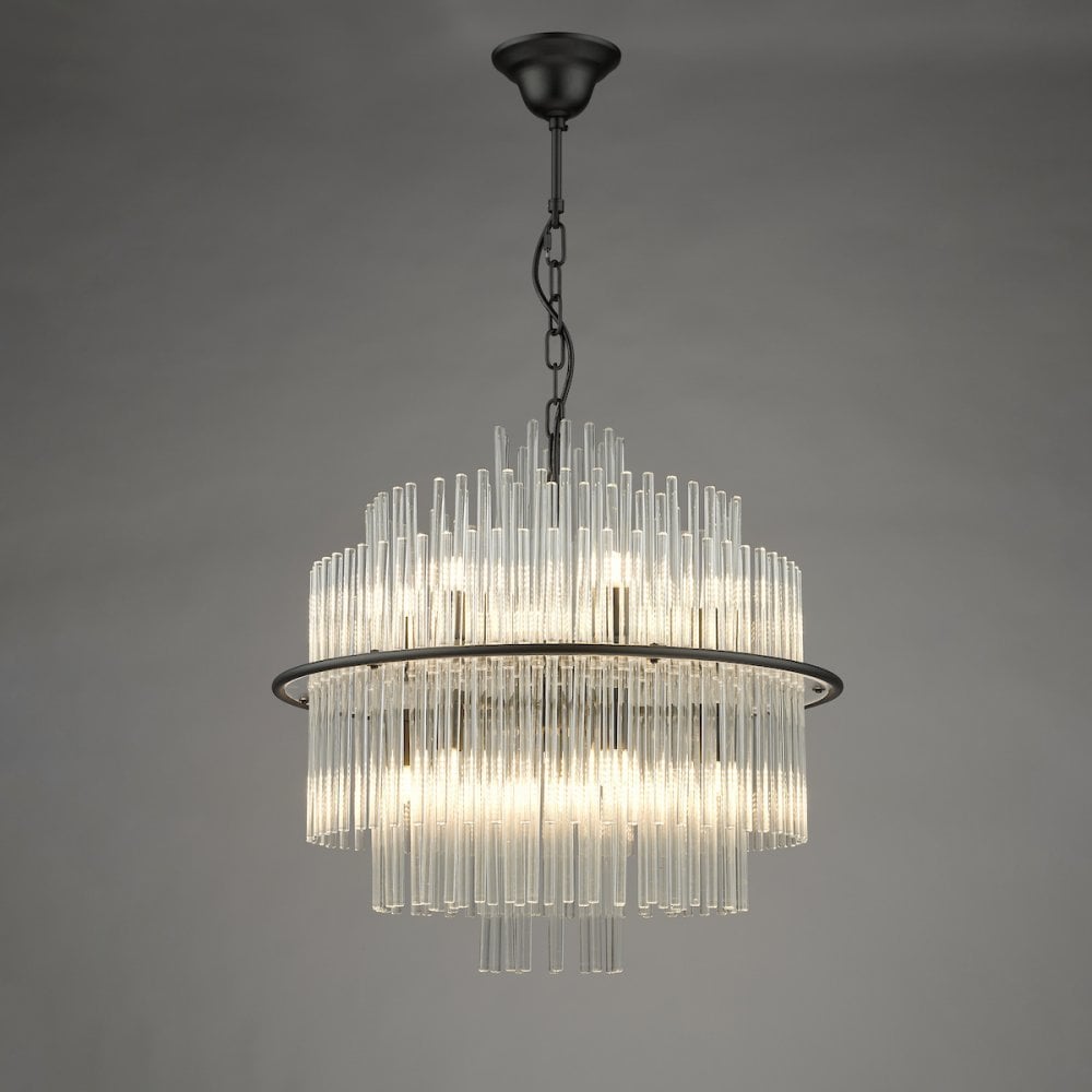 LUK1722 Lukas 13 Light Pendant Satin Black and Glass