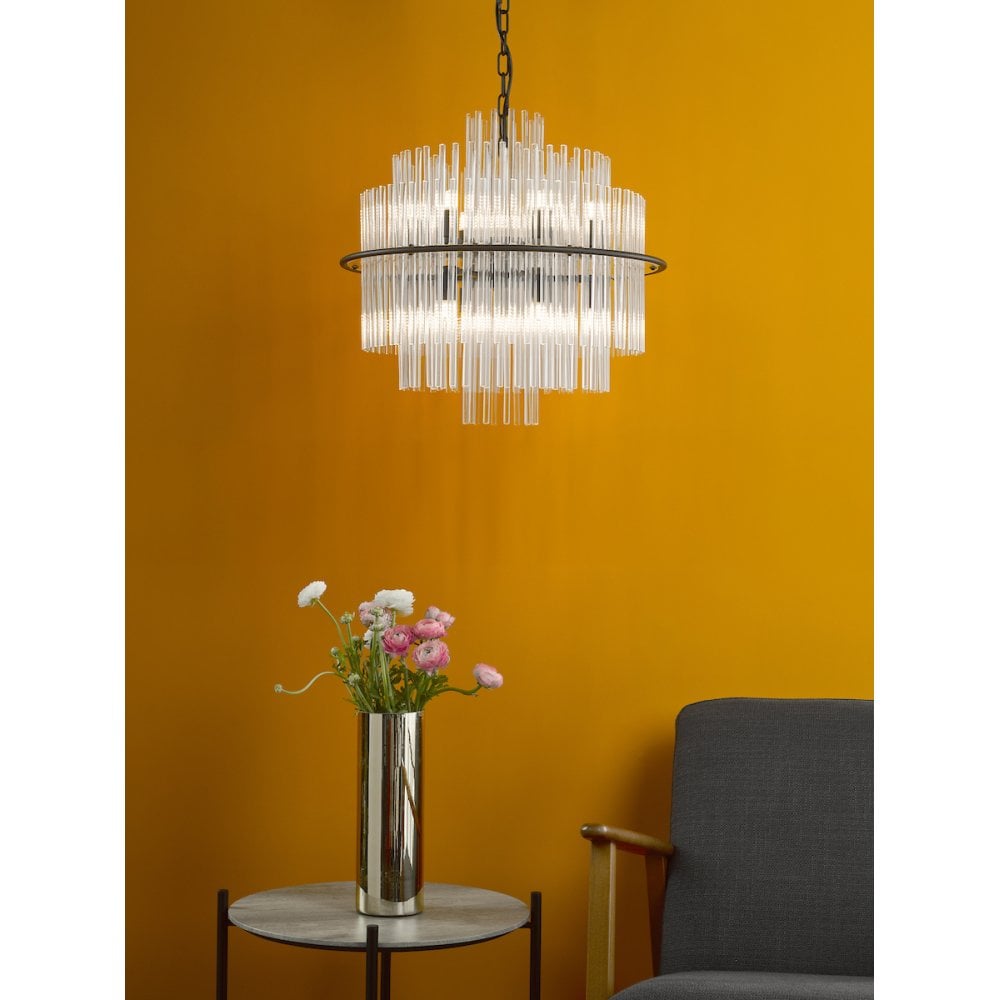 LUK1722 Lukas 13 Light Pendant Satin Black and Glass