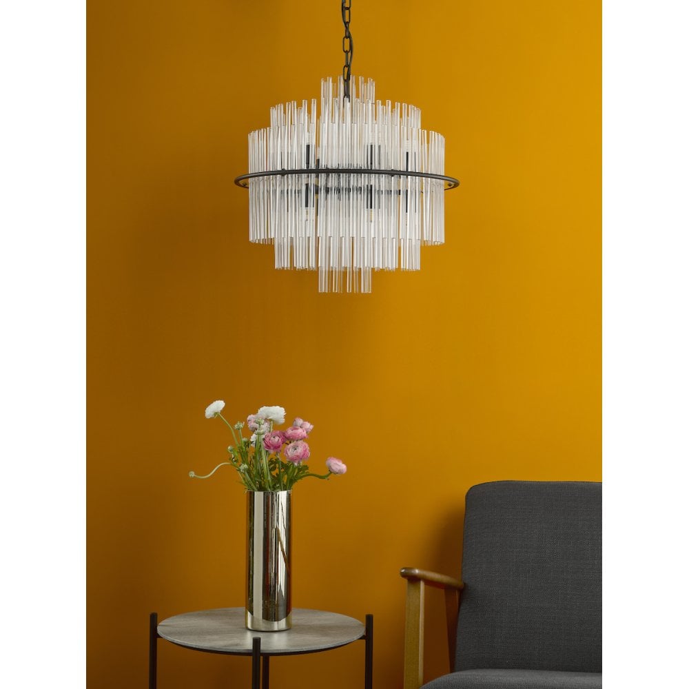 LUK1722 Lukas 13 Light Pendant Satin Black and Glass
