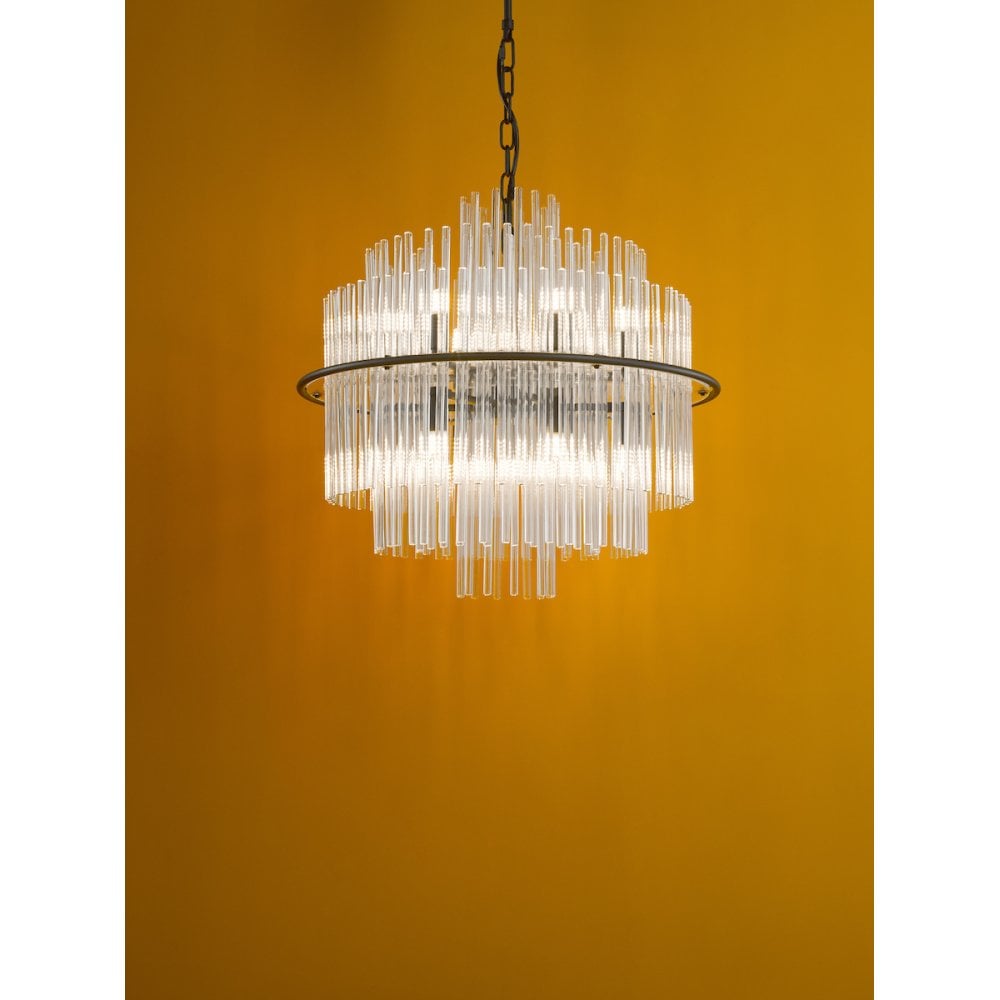 LUK1722 Lukas 13 Light Pendant Satin Black and Glass
