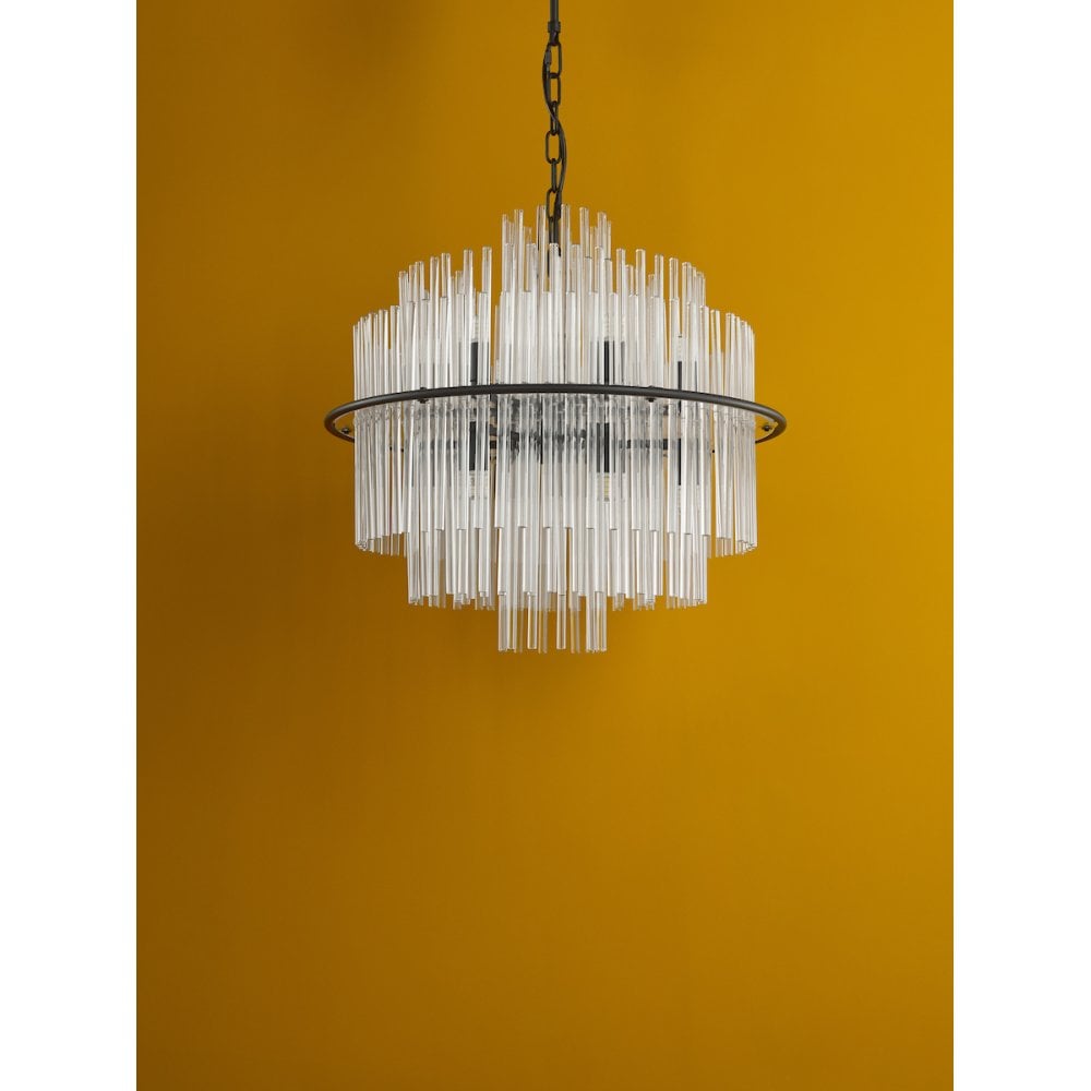 LUK1722 Lukas 13 Light Pendant Satin Black and Glass