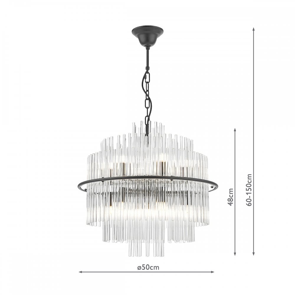 LUK1722 Lukas 13 Light Pendant Satin Black and Glass