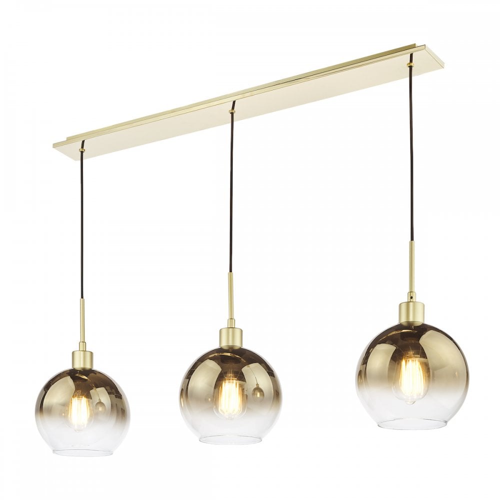 LYC0335 Lycia 3 Light Bar Pendant Satin Gold and Gold Ombre Glass