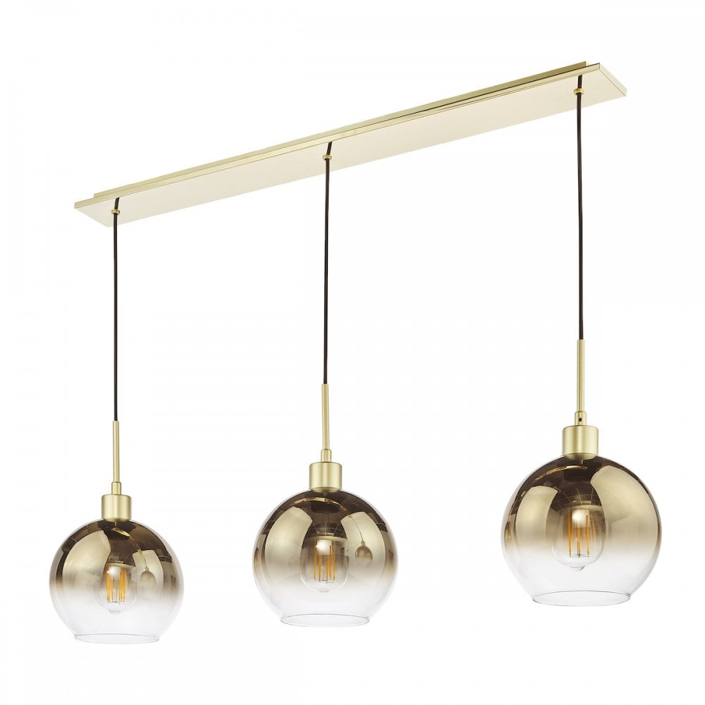 LYC0335 Lycia 3 Light Bar Pendant Satin Gold and Gold Ombre Glass