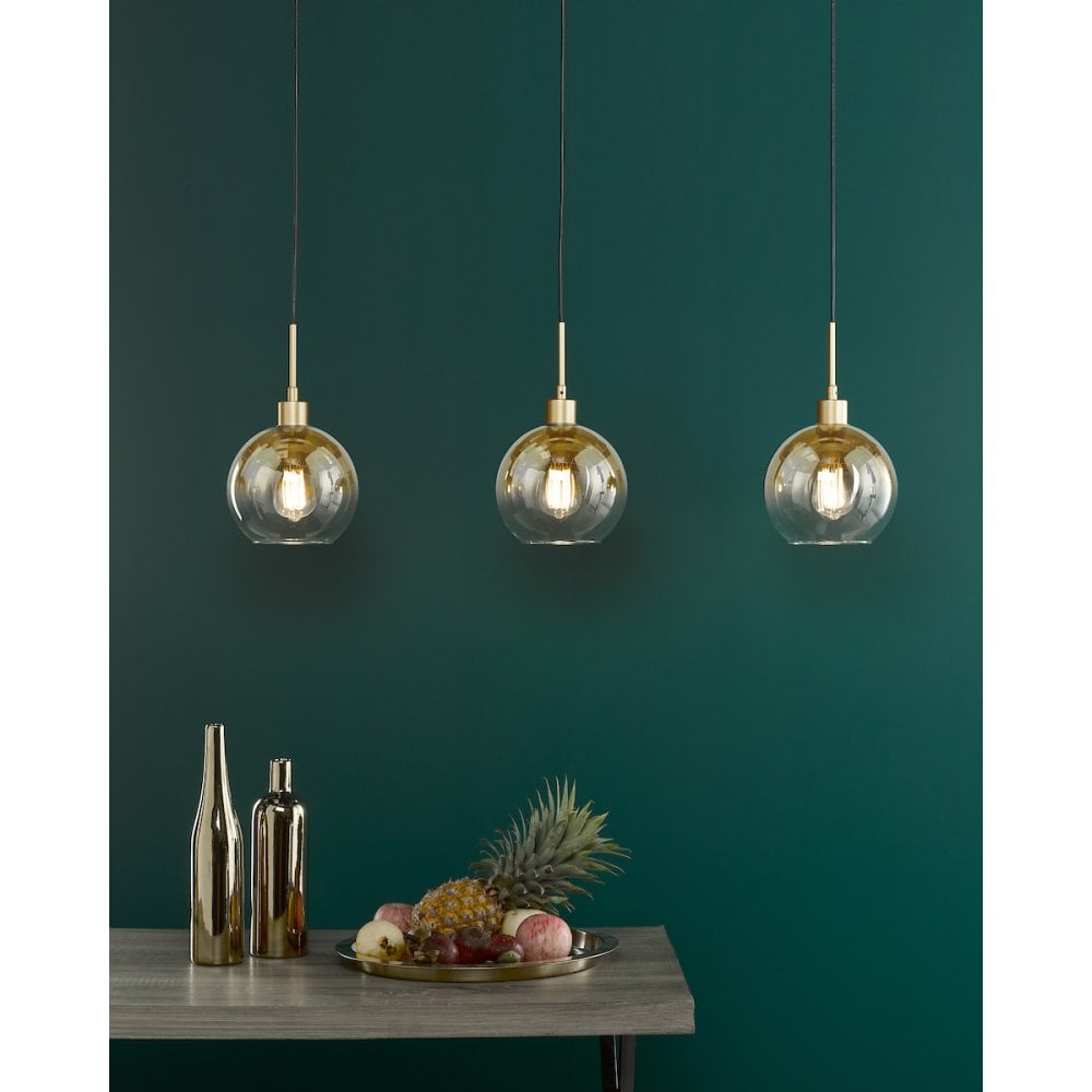LYC0335 Lycia 3 Light Bar Pendant Satin Gold and Gold Ombre Glass