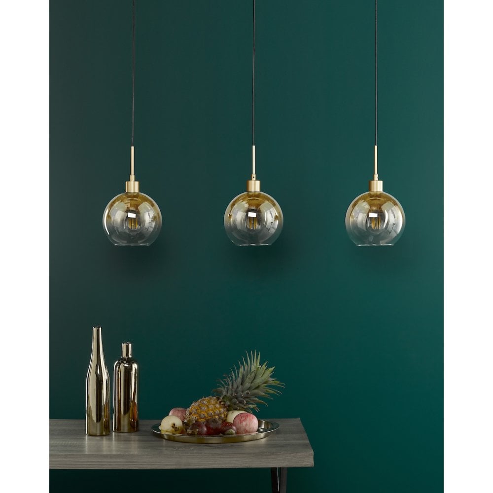 LYC0335 Lycia 3 Light Bar Pendant Satin Gold and Gold Ombre Glass