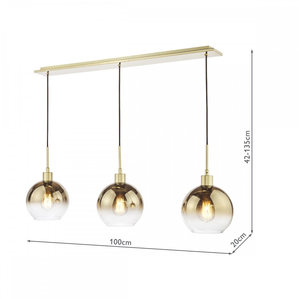 LYC0335 Lycia 3 Light Bar Pendant Satin Gold and Gold Ombre Glass