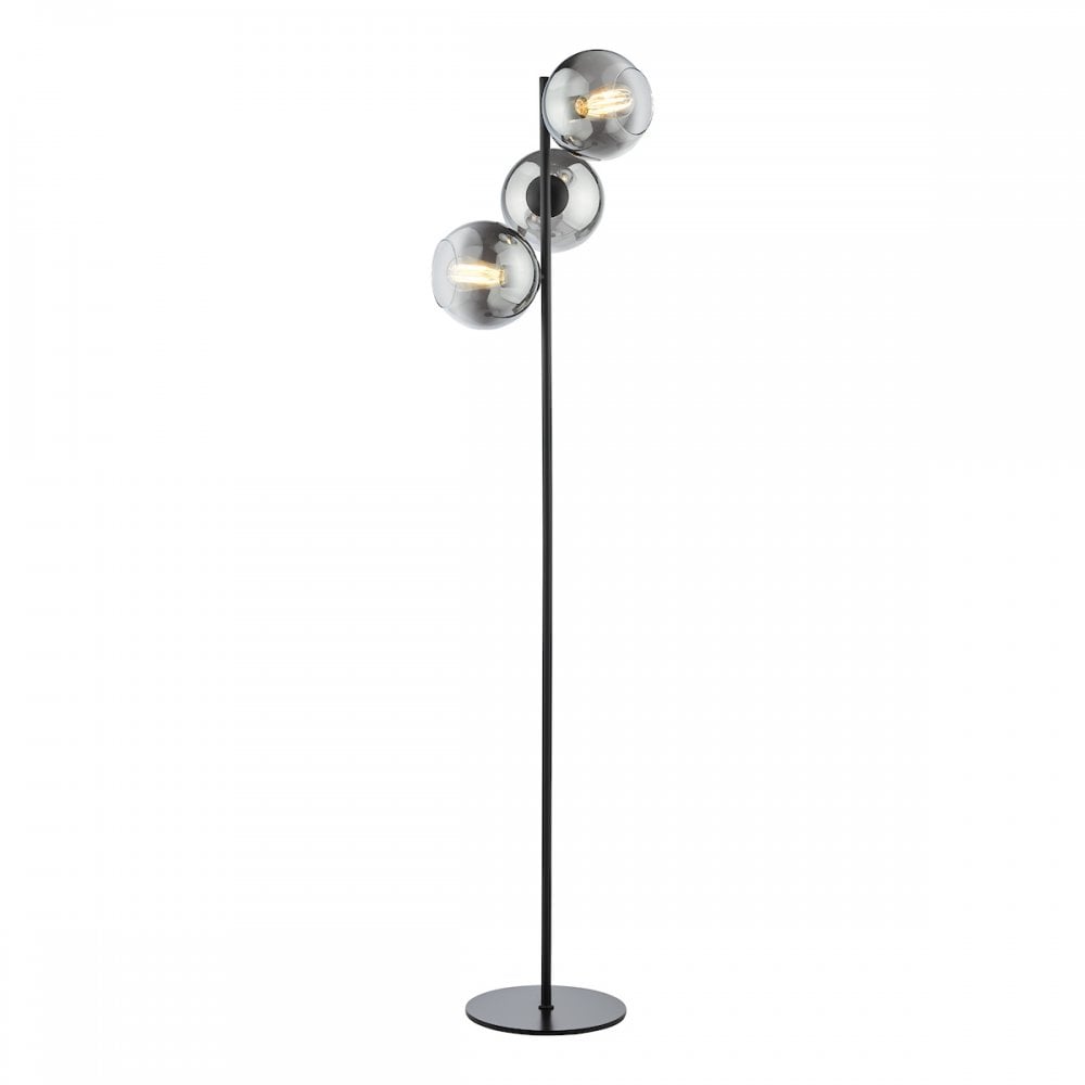 LYC4922 Lycia 3 Light Floor Lamp Matt Black and Smoked Ombre Glass