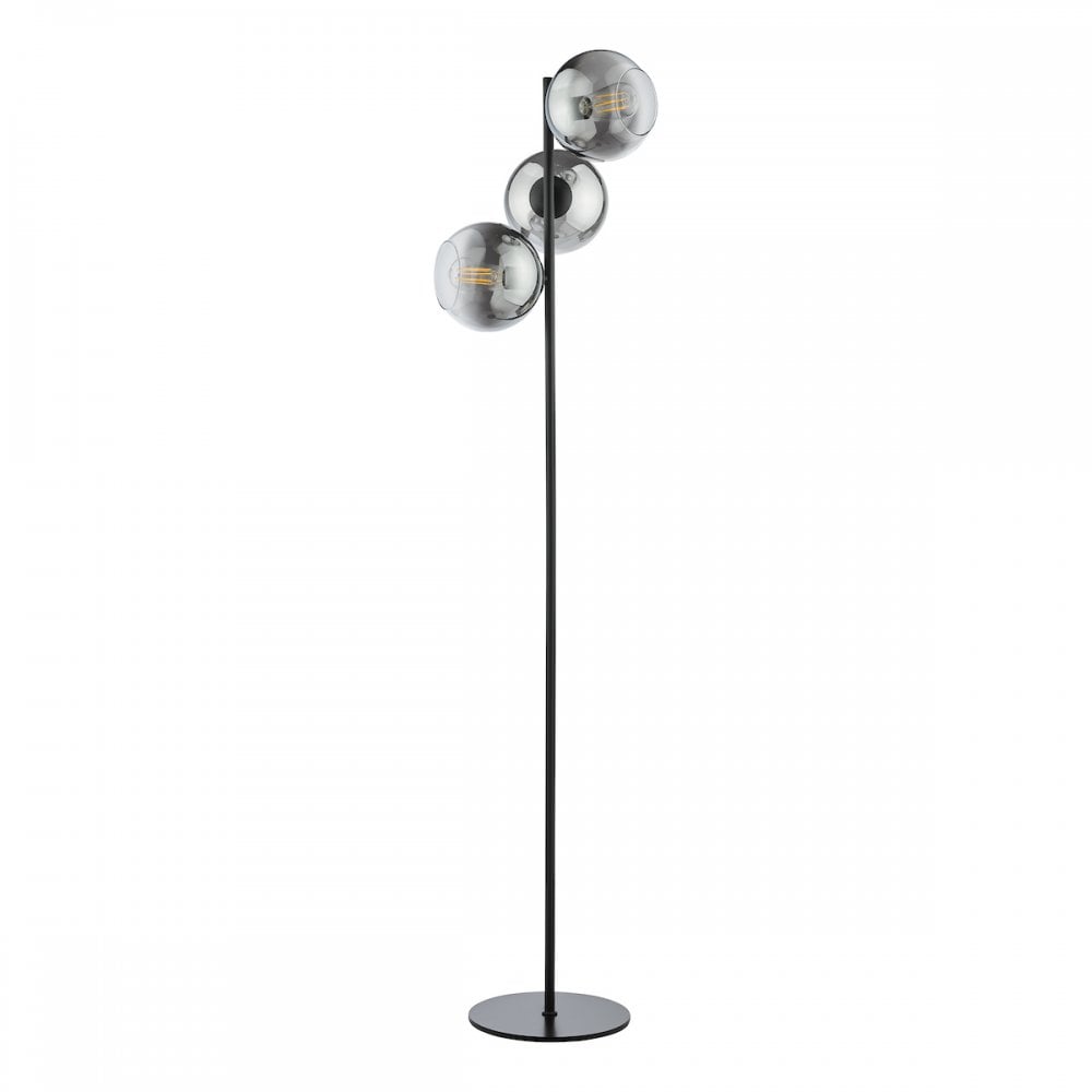 LYC4922 Lycia 3 Light Floor Lamp Matt Black and Smoked Ombre Glass