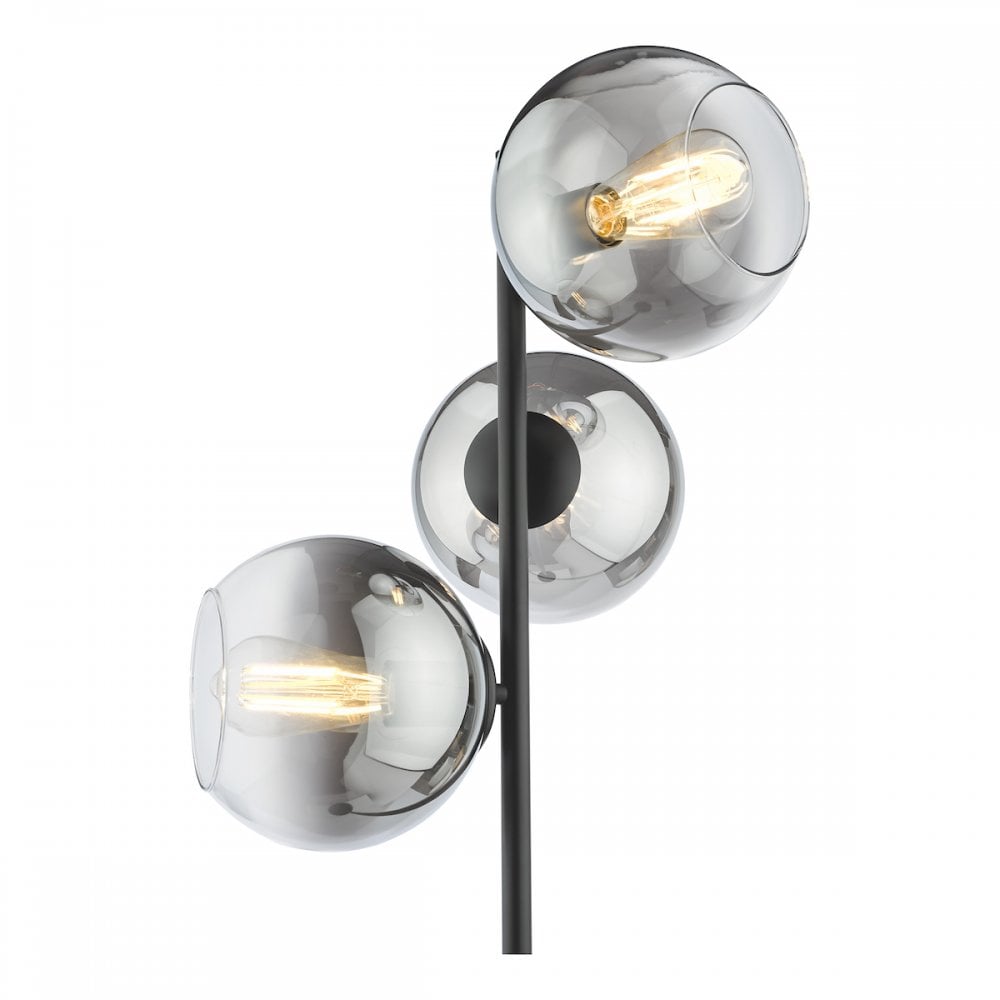 LYC4922 Lycia 3 Light Floor Lamp Matt Black and Smoked Ombre Glass
