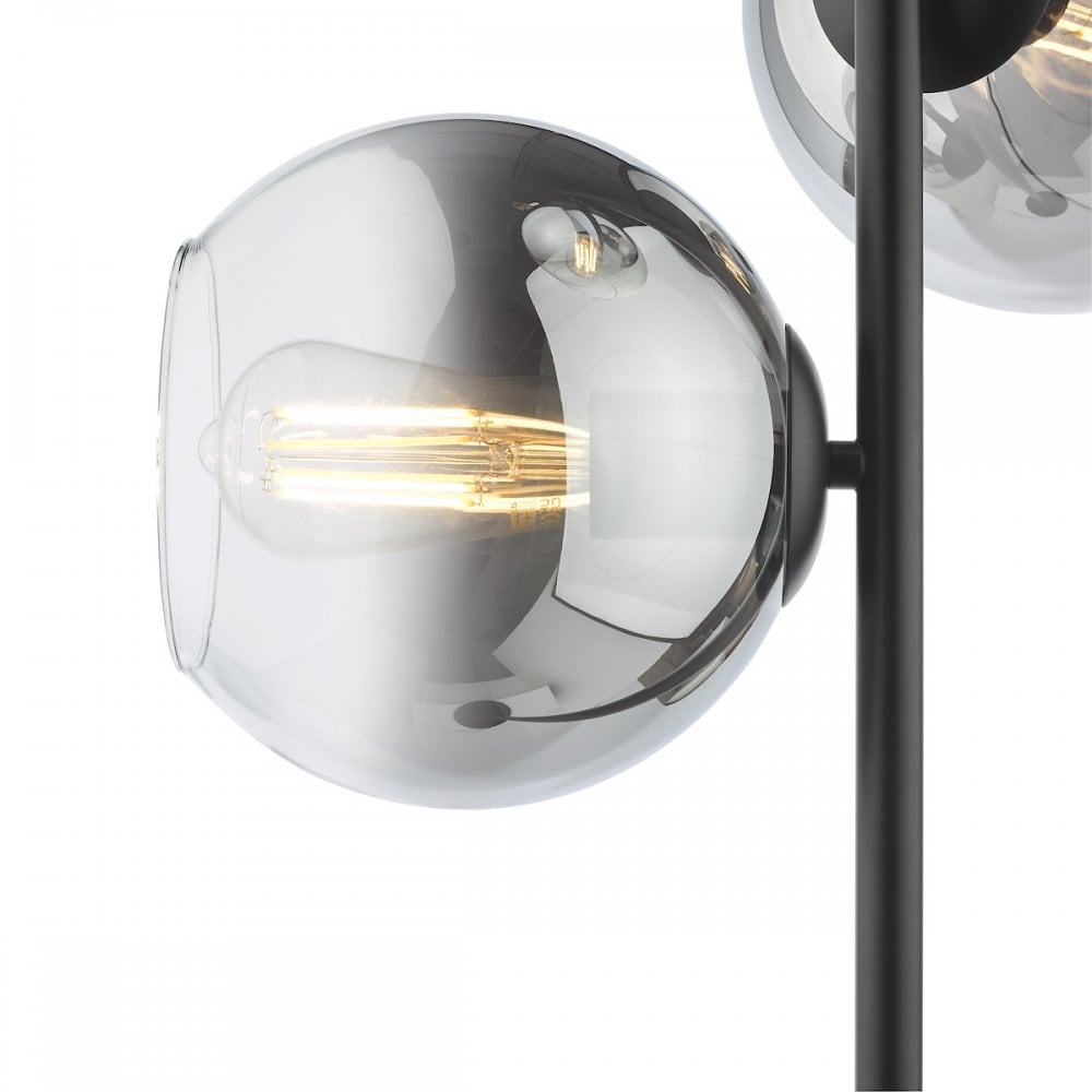 LYC4922 Lycia 3 Light Floor Lamp Matt Black and Smoked Ombre Glass